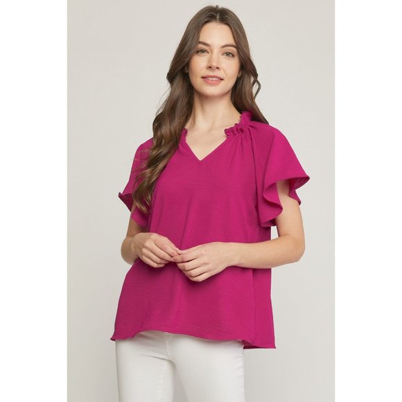 Entro Ruffled Flutter Sleeve Blouse, Magenta - Picture 1 of 7
